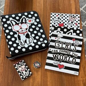 Justice Black & White Polka Dot 2” Binder with Red Accent Bulldog